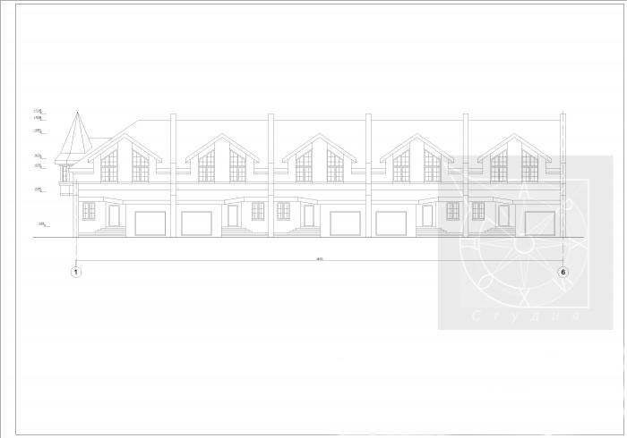 Таунхаусы в поселке Новое Аристово. Фасад в осях 1-6. Проект.